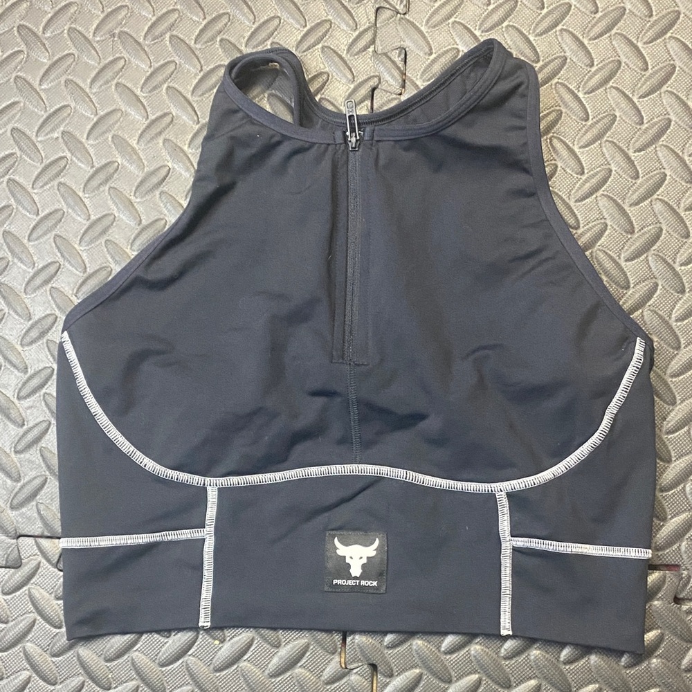 Under Armour Project Rock Meridian Zip Crop Tank Bra Womens L